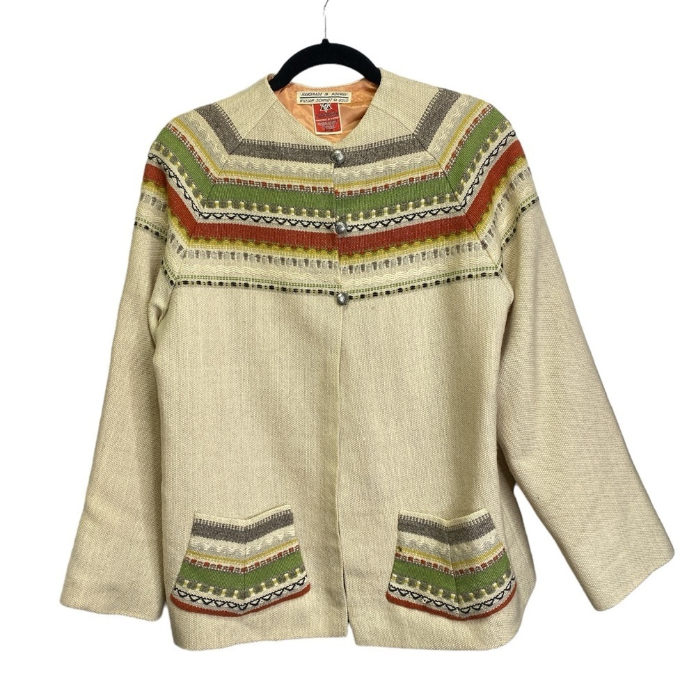 William Schmidt Co Oslo Norway Hand Knit Wool Jacket Fair Isle Nordic Women M